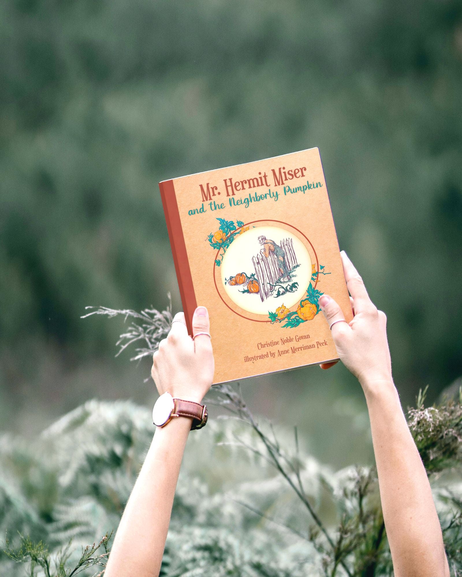 Hardcover of "Mr. Hermit Miser and the Neighborly Pumpkin," a wholesome autumn classic by Noble Govan, published by Smidgen Press