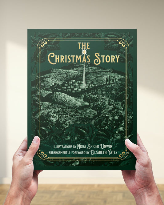 Paperback of The Christmas Story by Elizabeth Yates, a Biblical scripture compilation illustrated by Nora Spicer Unwin, published by Smidgen Press