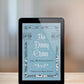 Black tablet displaying ebook of the pale blue and white cover of "The Daisy Chain or, Aspirations." It stands upright on a blonde table in front of a blurred background.